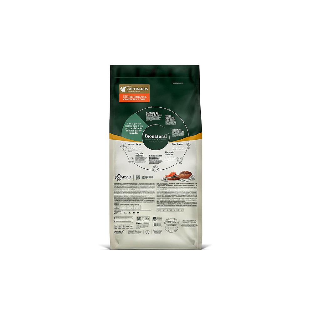 Ração Bionatural Prime para Gatos Castrados Sabor Salmão 