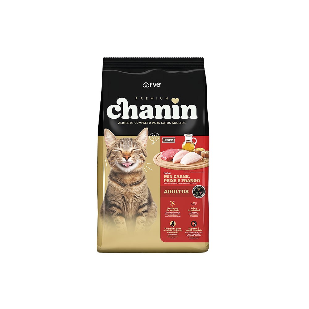 Ração Chanin para Gatos Adultos sabor Mix Carne, Peixe e Frango