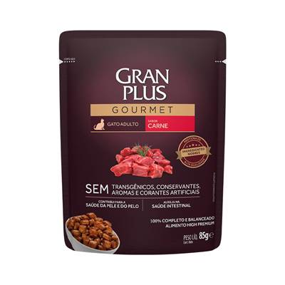 Ração GranPlus Sachê Gourmet para Gatos Adultos sabor Carne 85g