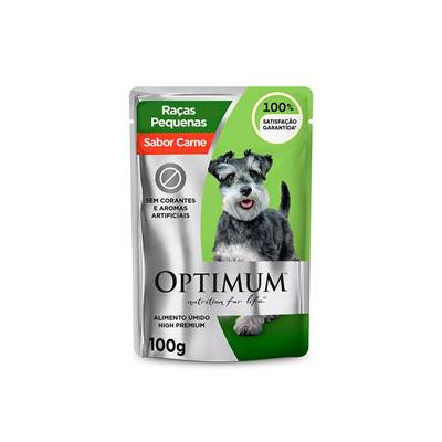 Ração Úmida Optimum Sachê para Cães Adultos Raças Pequenas e Mini sabor Carne 100g