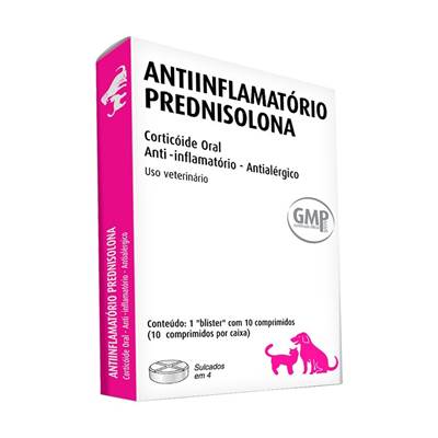 Anti-inflamatório Prednisolona 20 mg para Cães e Gatos 10 comprimidos