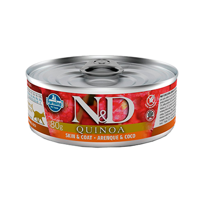 Ração Úmida N&D Quinoa Pele e Pelagem para Gatos Adultos sabor Arenque e Coco 80g