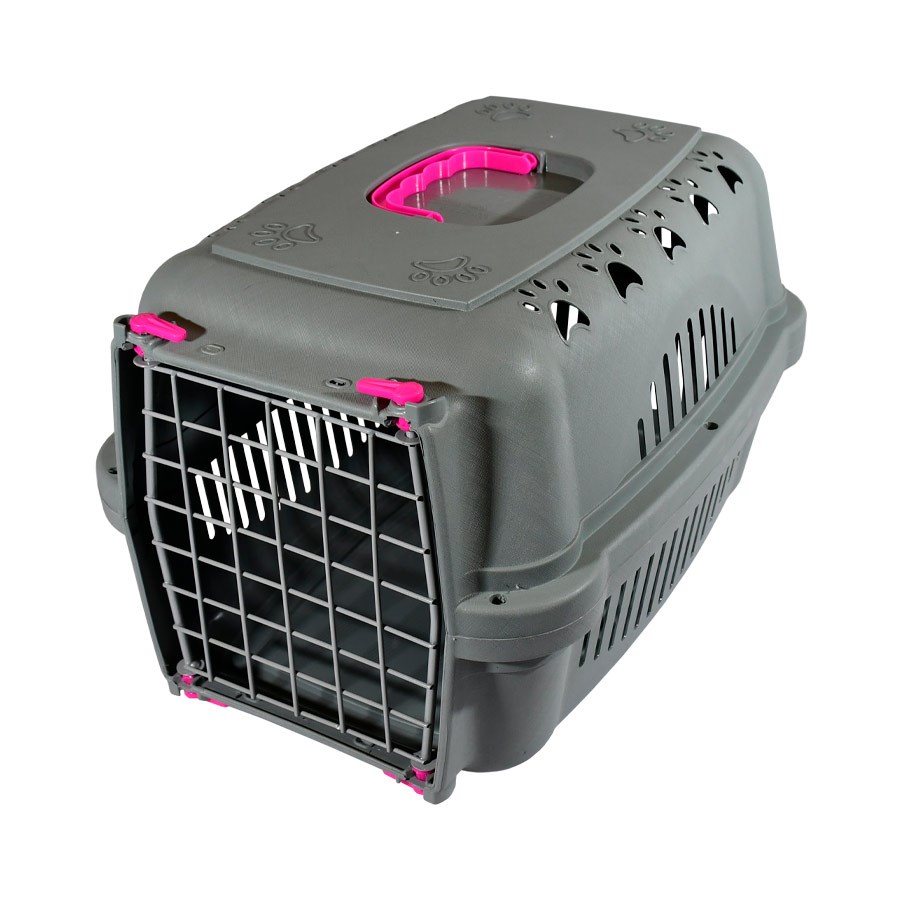 Caixa de Transporte DuraPets Pink com Porta de Aço para Cães e Gatos