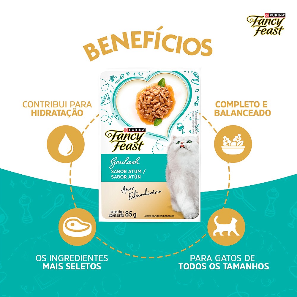 Ração Fancy Feast Sachê para Gatos Adultos sabor Goulash Atum 