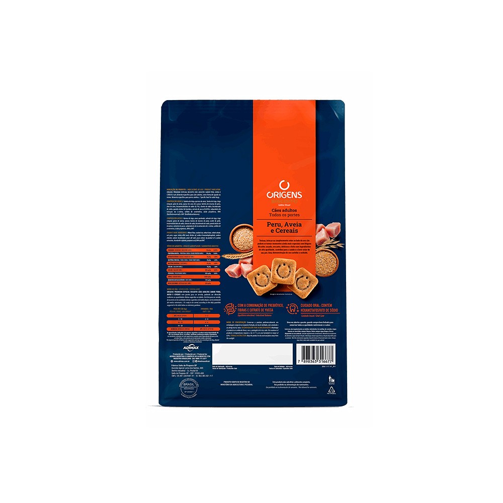 Biscoito Origens para Cães Adultos de Porte Médio e Grande Sabor Peru, Aveia e Cereais