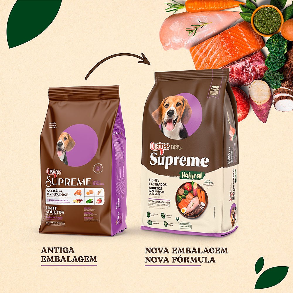 Ração Supreme Quatree Light para Cães Adultos Castrados de Porte Médio e Grande sabor Frango e Salmão