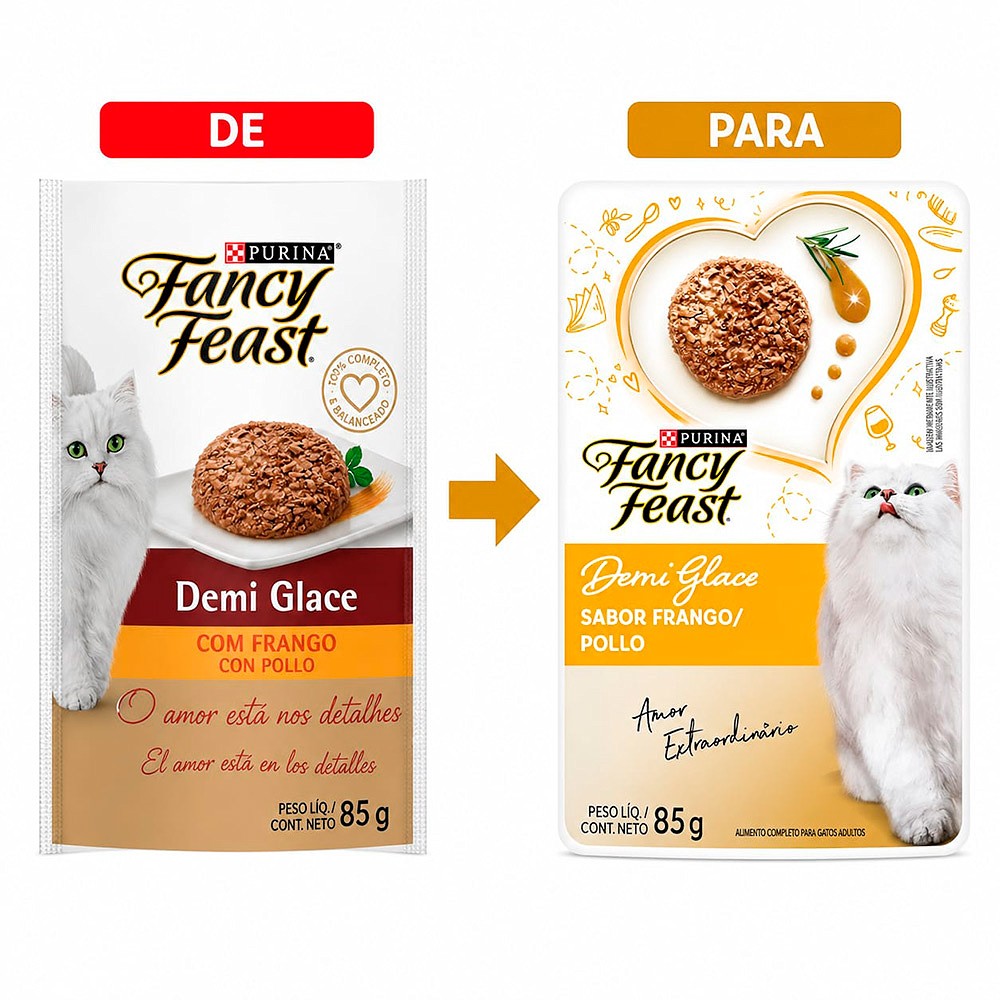 Ração Fancy Feast Sachê para Gatos Adultos sabor Demi Glace Frango