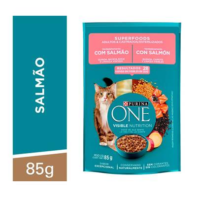 Ração Úmida Purina One para Gatos Adultos Castrados sabor Salmão 85g