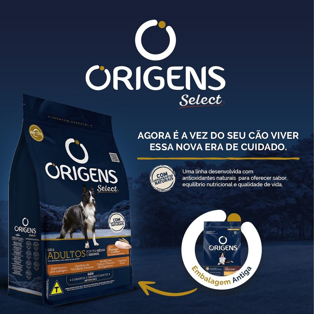 Ração Origens para Cães Adultos sabor Frango e Cereais 