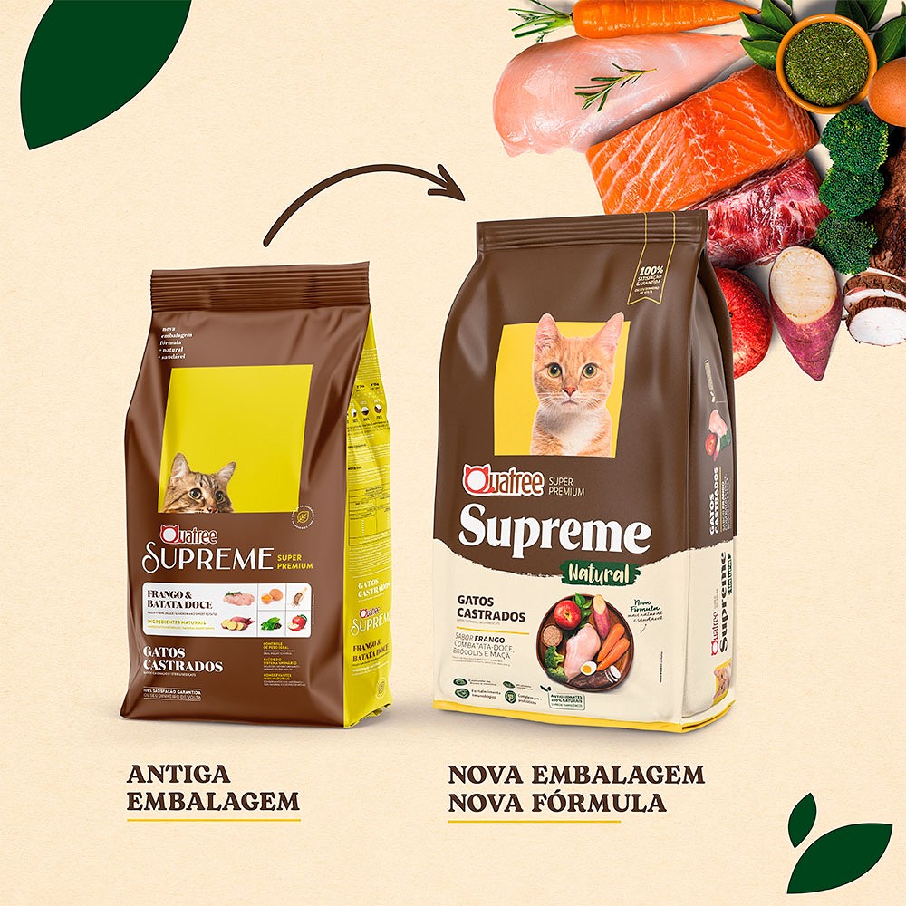 Ração Quatree Supreme para Gatos Castrados Sabor Frango e Batata Doce