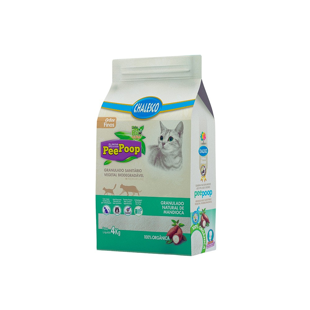 Areia Higiênica PeePoop Biodegradável Mandioca Grãos Finos para Gatos