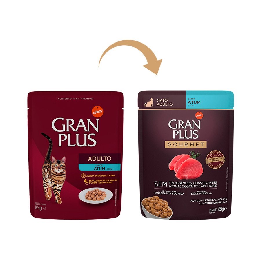 Ração GranPlus Sachê Gourmet para Gatos Adultos sabor Atum