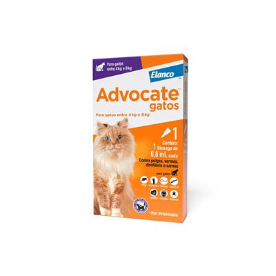 Antipulgas e Endectocida Advocate 0,8ml para Gatos entre 4kg e 8kg 3 pipetas