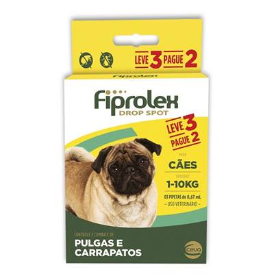 Combo Antipulgas e Carrapatos Fiprolex Drop Spot para Cães até 10kg 3 pipetas