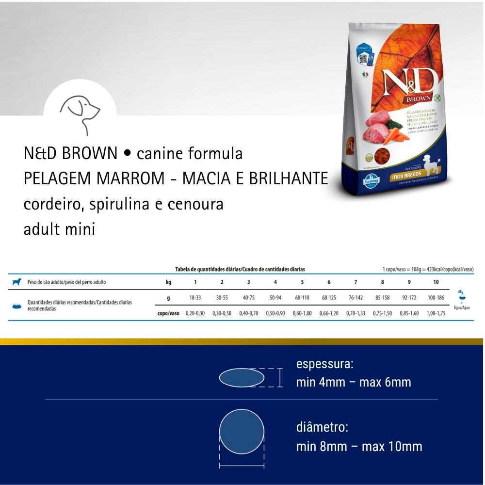 Ração N&D Brown para Cães Adultos de Porte Mini sabor Cordeiro, Spirulina e Cenoura