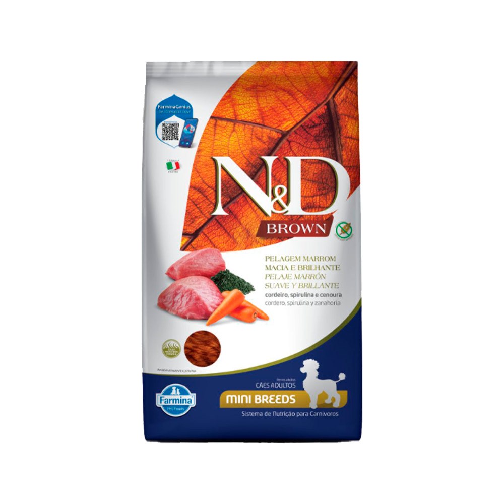 Ração N&D Brown para Cães Adultos de Porte Mini sabor Cordeiro, Spirulina e Cenoura