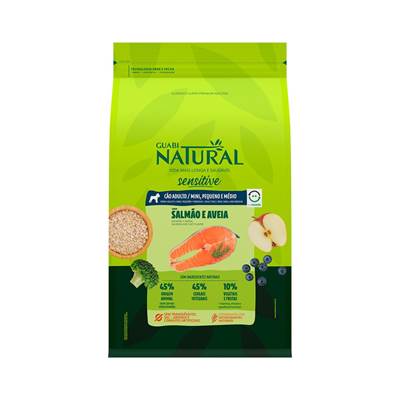 Ração Guabi Natural para Cães Sensíveis sabor Salmão e Aveia 