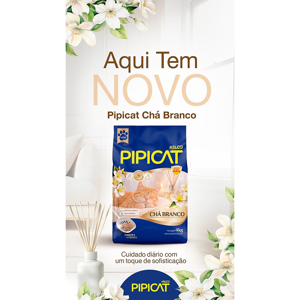 Areia Higiênica Pipicat Chá Branco para Gatos