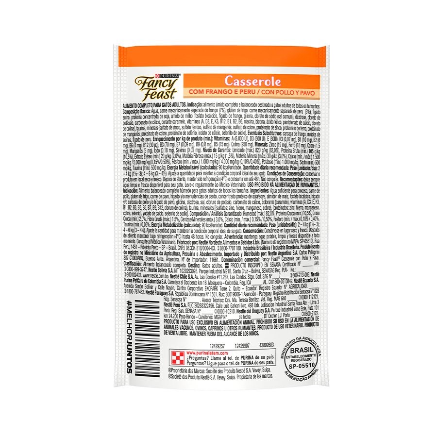 Ração Fancy Feast Sachê para Gatos Adultos sabor Casserole Frango & Peru