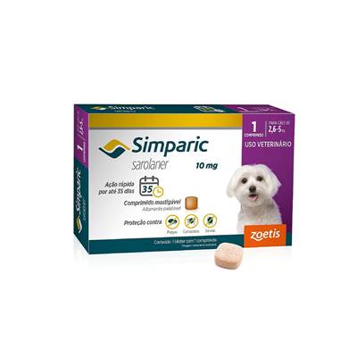 Antipulgas e Carrapatos Simparic 10 mg para Cães de 2,6kg - 5kg 1 comprimido