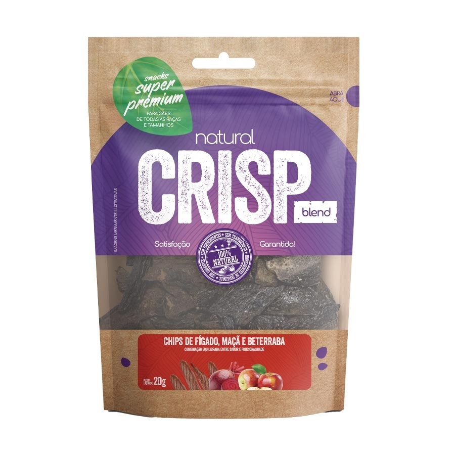 Snack Natural Crisp Blend Chips de Fígado, Maçã e Beterraba para Cães