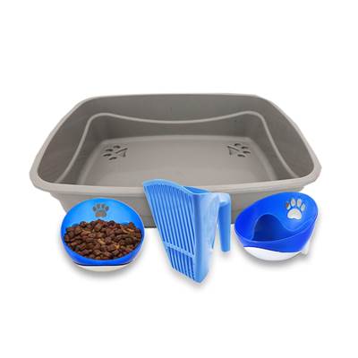 Kit Higiênico Truqys Pet Bandeja Furba e Comedouro Azul para Gatos U
