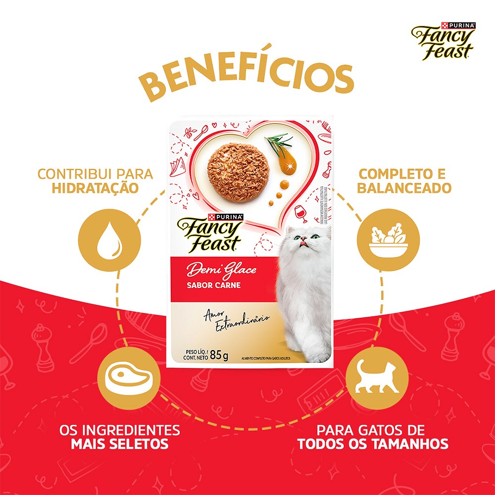 Ração Fancy Feast Sachê para Gatos Adultos sabor Demi Glace Carne 