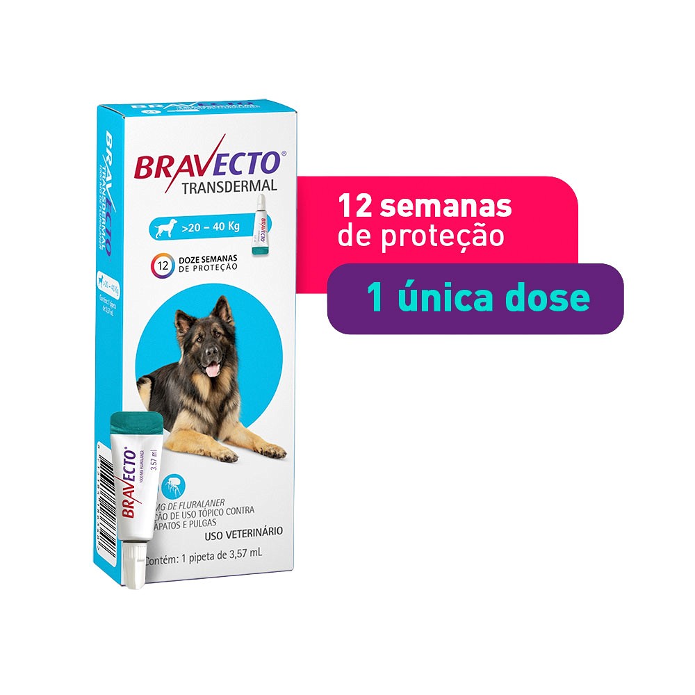 Antipulgas e Carrapatos Bravecto Transdermal para Cães de 20kg a 40kg -  1000mg