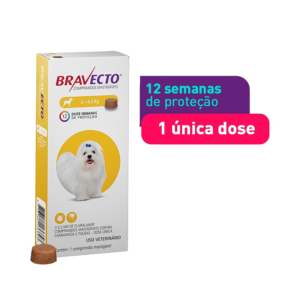 Antipulgas e Carrapatos Bravecto para Cães de 2kg a 4,5kg - 112,5mg 