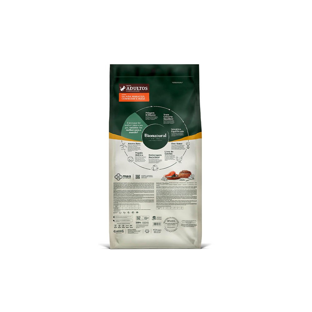 Ração Bionatural Prime para Gatos Adultos Sabor Salmão, Maracujá, Cranberry e Aveia