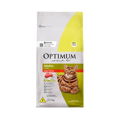 Ração Optimum para Gatos Adultos 1+ anos sabor Carne 1kg