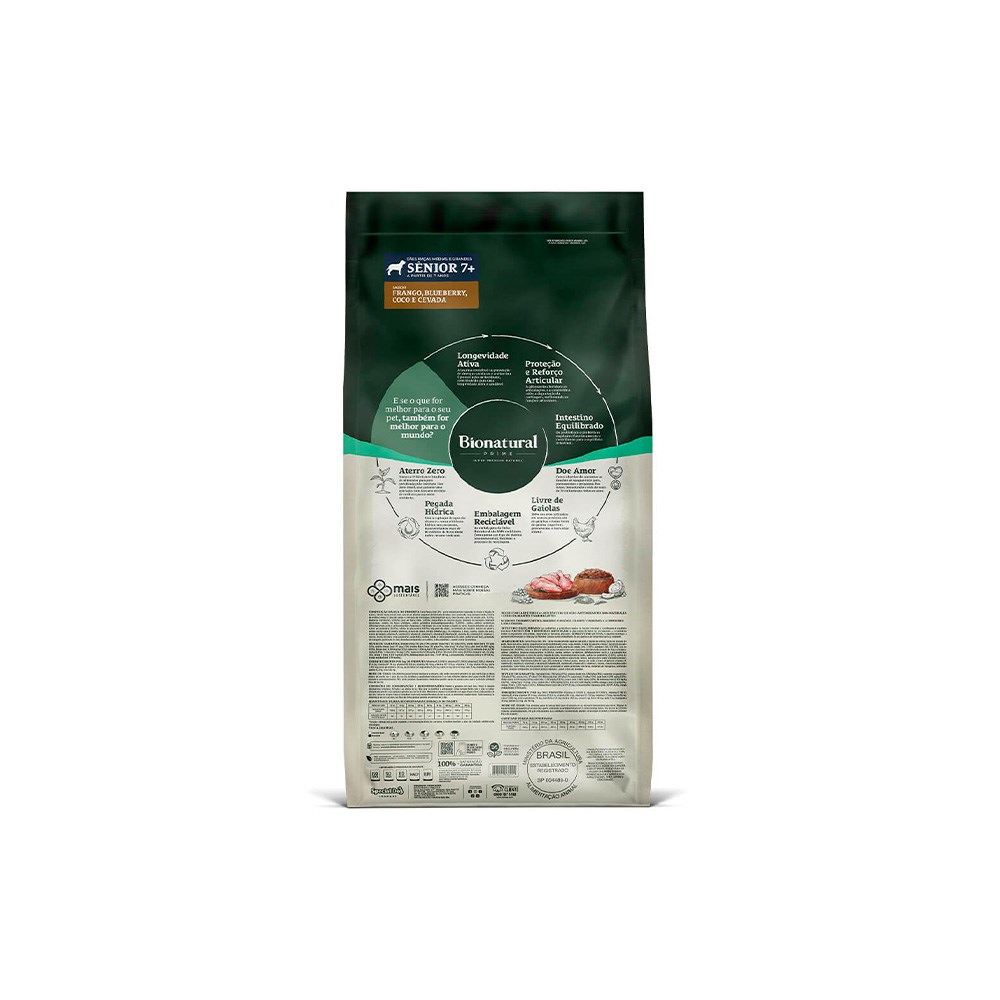 Ração Bionatural Prime para Cães Sênior 7+ de Raças Médias e Grandes Sabor Frango, Blueberry, Coco e Cevada 