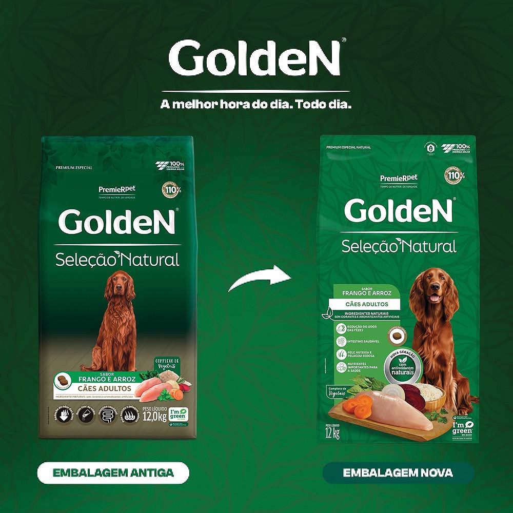 Ração Golden Seleção Natural para Cães Adultos de Portes Médio e Grande sabor Frango & Arroz