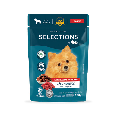 Ração Úmida Selections para Cães Adultos de Porte Mini e Pequeno Sabor Carne ao Molho 100g