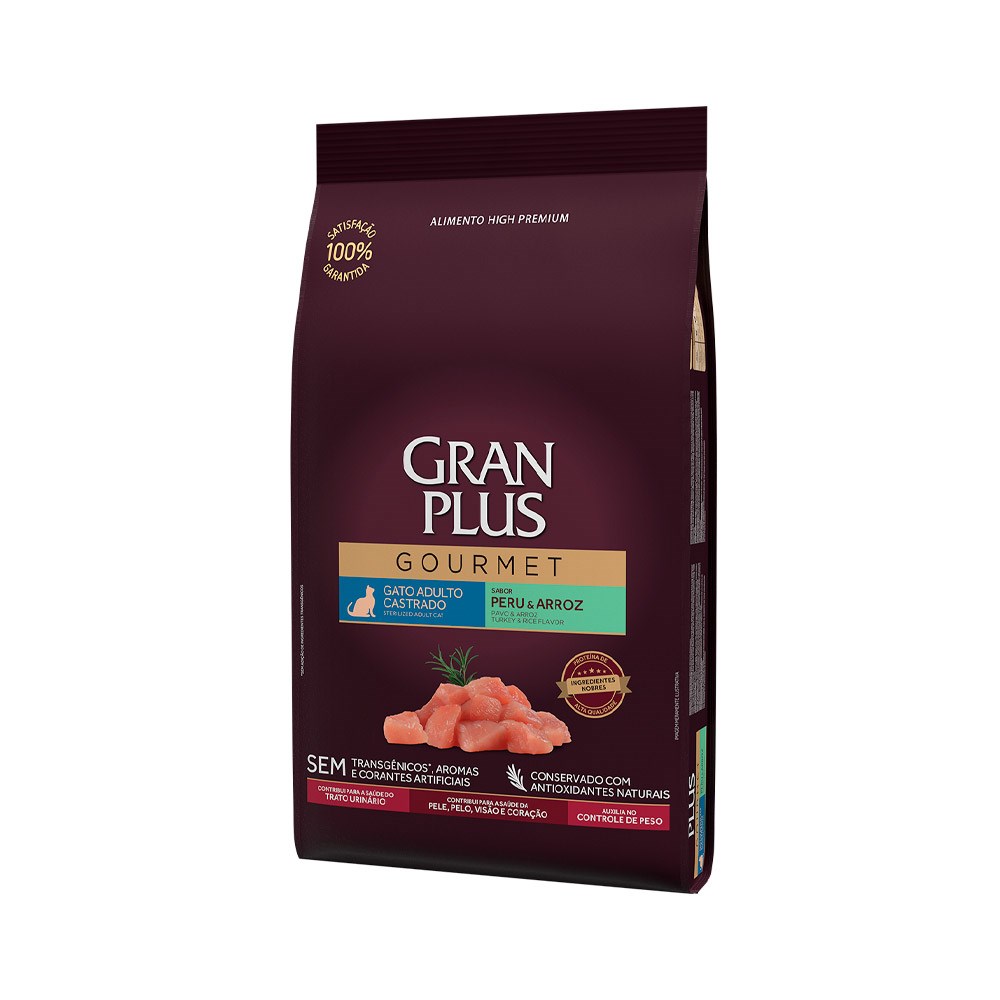 Ração Granplus Gourmet para Gatos Castrados sabor Peru e Arroz
