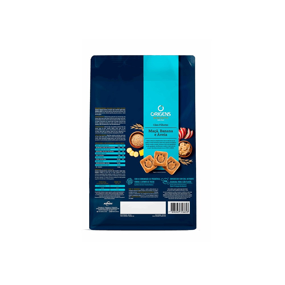 Biscoito Origens para Cães Filhotes Sabor Banana, Maçã e Aveia