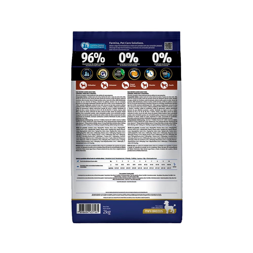 Ração N&D Brown para Cães Adultos de Porte Mini sabor Cordeiro, Spirulina e Cenoura
