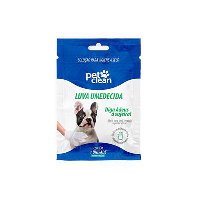Luva Umedecida Pet Clean Higiene a Seco para Cães e Gatos U