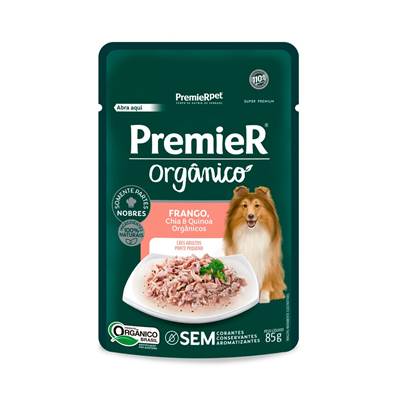 Ração Premier Orgânico para Cães Adultos Pequeno porte sabor Frango, Chia e Quinoa 85g