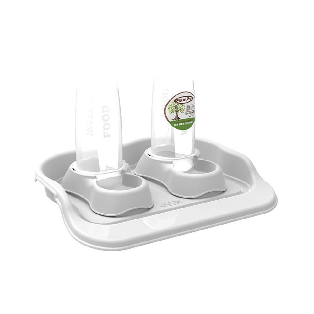 Comedouro Plast Pet Kit Flex Gourmet Eco Taupe para Cães e Gatos 