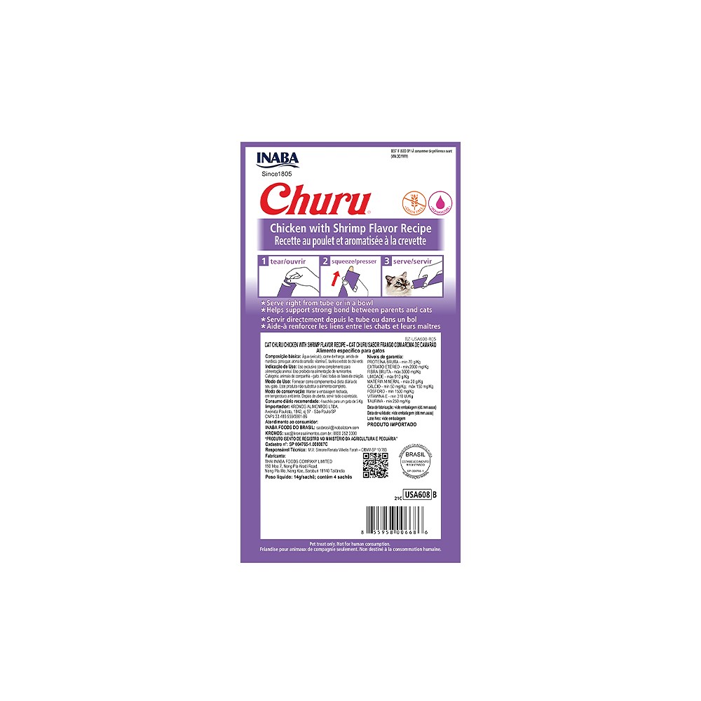 Petisco Cremoso Churu para Gatos sabor Galinha com Camarão