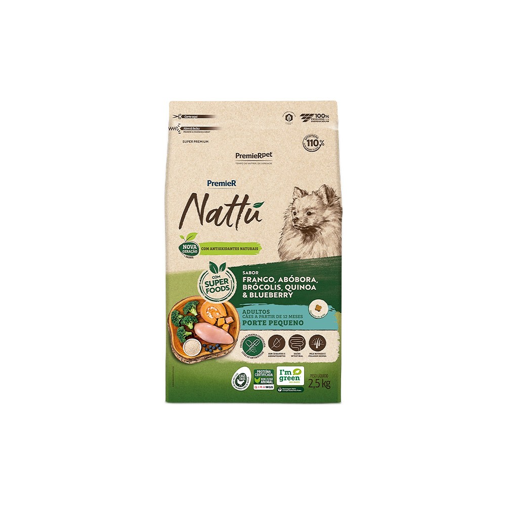 Ração Premier Nattu para Cães Adultos Porte Pequeno Sabor Abóbora