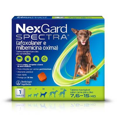 Antipulgas e Carrapatos NexGard Spectra para Cães de 7,6kg a 15kg 1 tablete