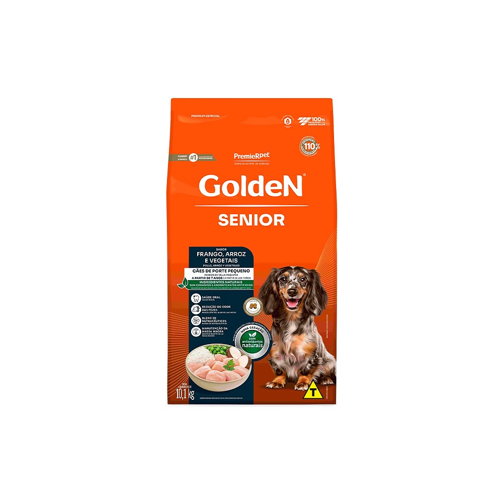 Ração Golden Sênior Mini Bits para Cães de Pequeno Porte a partir de 7 anos sabor Frango & Arroz