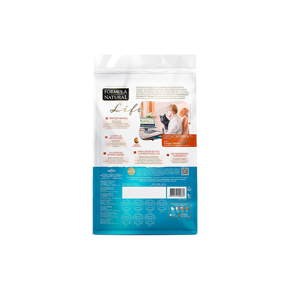 Ração Fórmula Natural Life para Gatos Castrados 7+ Sabor Frango e Salmão