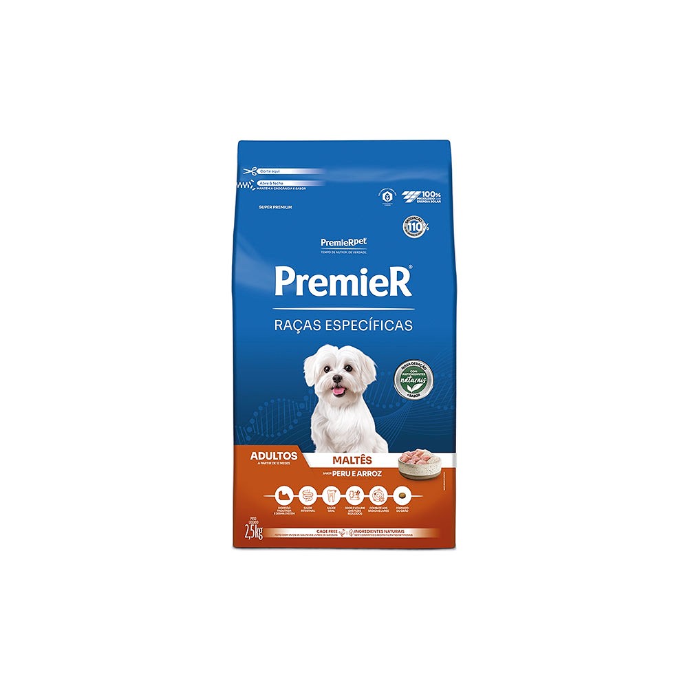 Ração Premier Raças Específicas Maltês para Cães Adultos sabor Peru & Arroz