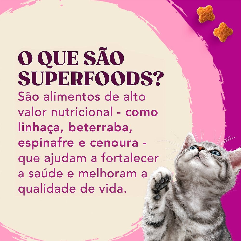 Ração Whiskas Superfoods para Gatos Filhotes sabor Salmão e Linhaça