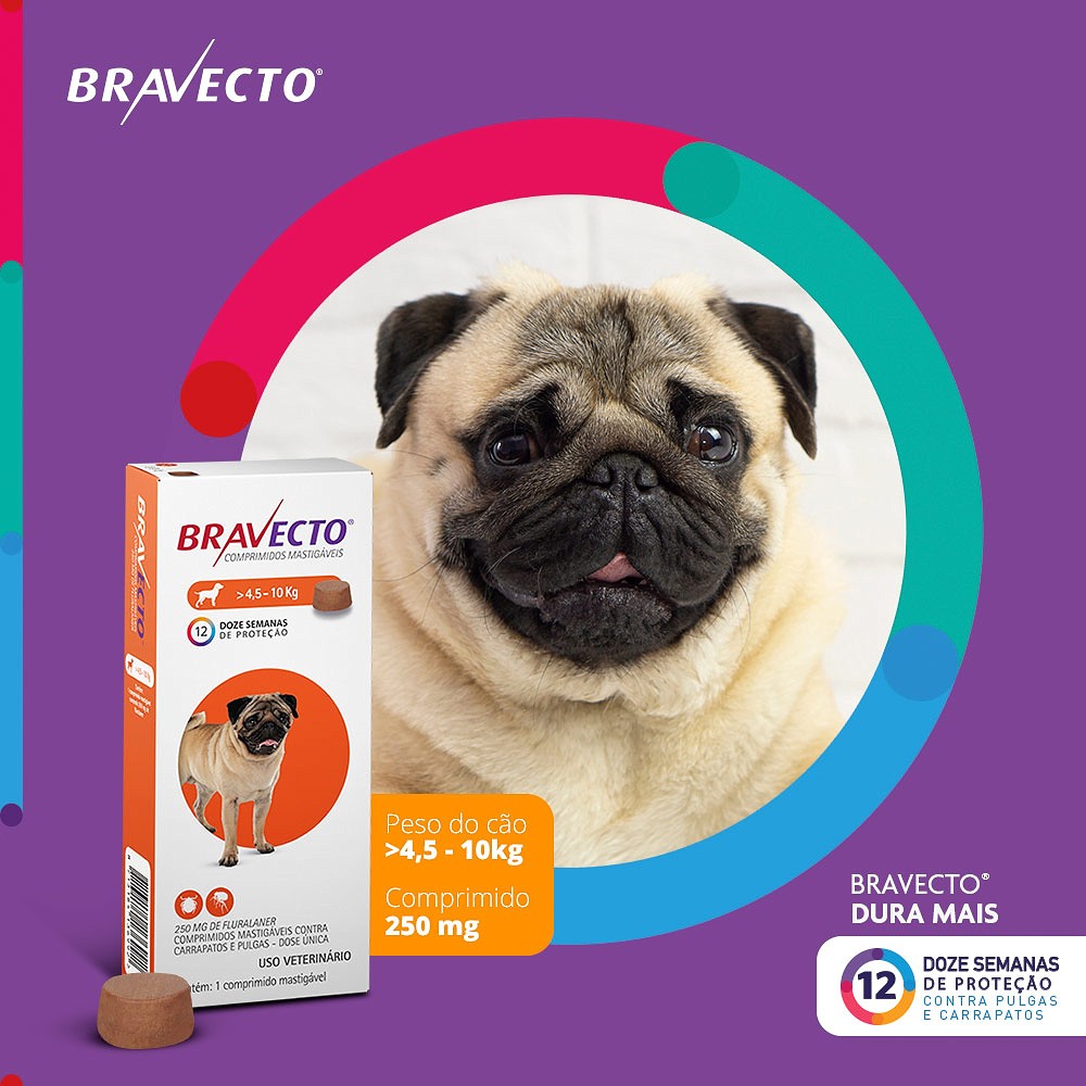 Antipulgas e Carrapatos Bravecto para Cães de 4,5kg a 10kg - 250mg