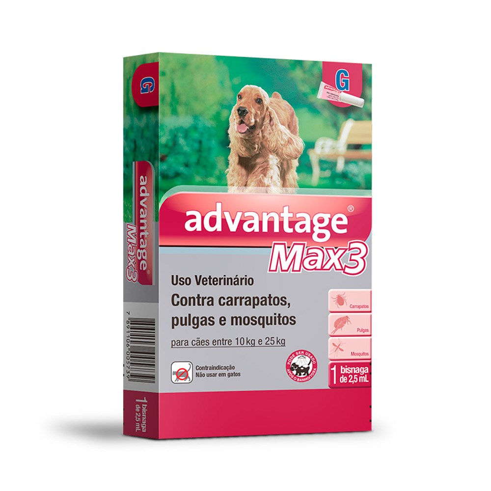 Antipulgas e Carrapatos Advantage Max3 para Cães entre 10kg e 25kg