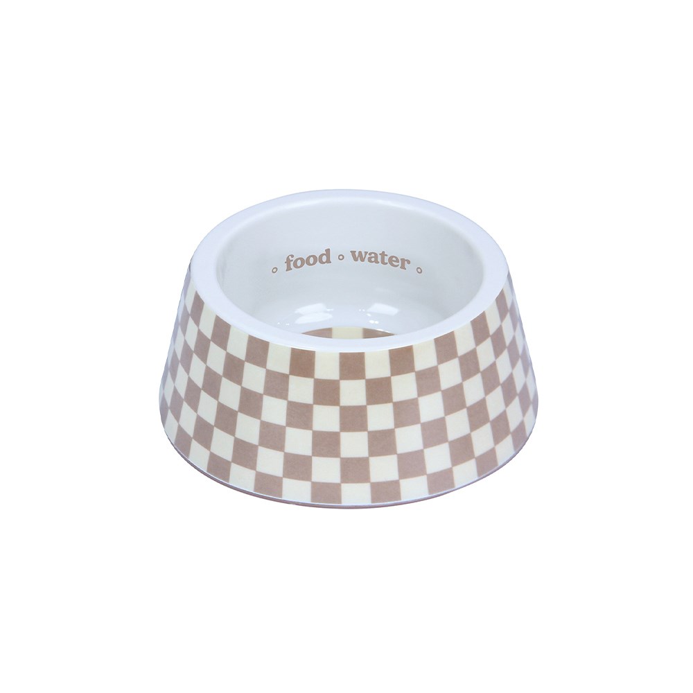 Comedouro Jambo Pet Xadrez Chique Bege para Cães e Gatos